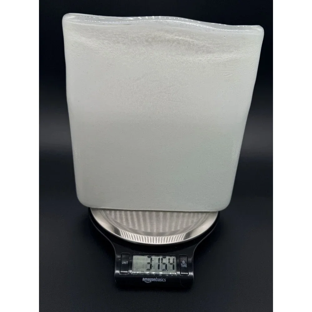 VTG White Enamel Mottled Glass Flat Pillow Vase 8.5